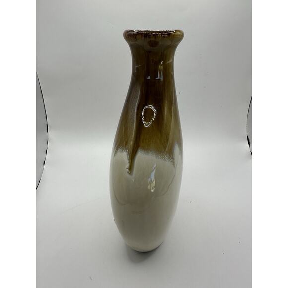 Vintage Mid Century Design Brown Drip Ceramic Vase with Handle 9.5 Inches - Picture 3 of 10